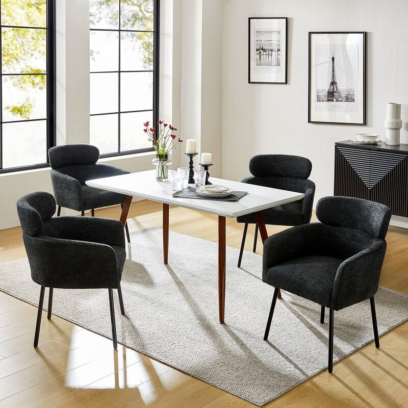 Amos Modern Boucle Dining Chair with Adjustment Feet Set of 4 by HULALA HOME - Black