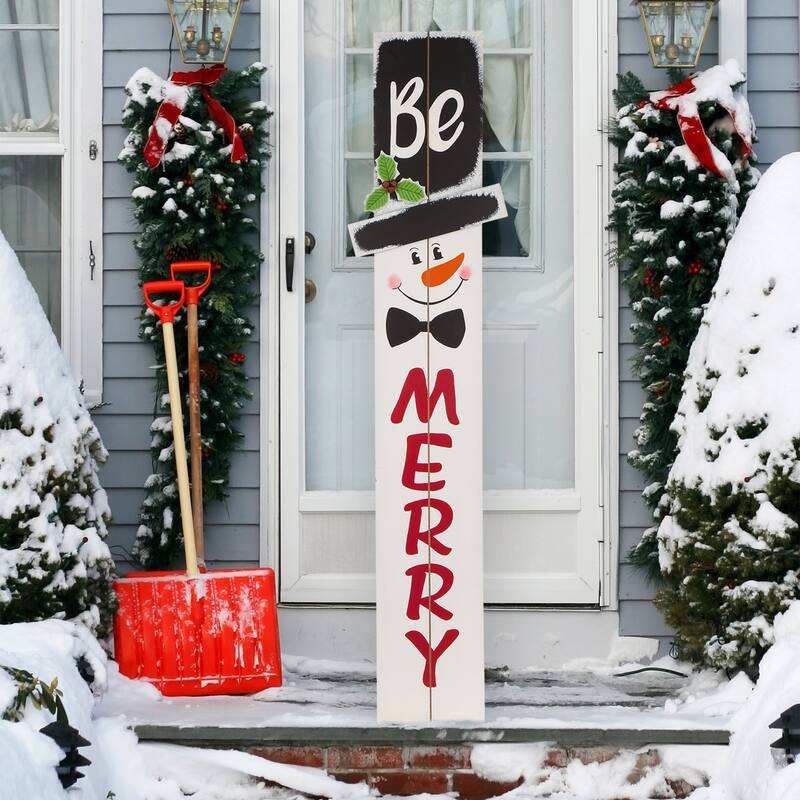 Glitzhome Christmas Wooden 42-inch Santa / Snowman Porch Sign