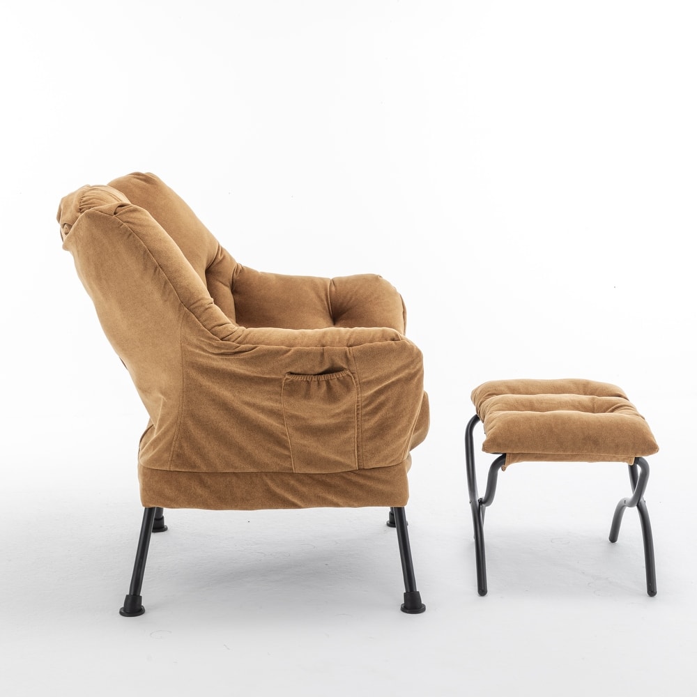 Velvet Recliner Chair with Matching Ottoman, Upholstered Accent Chair Armchair, Lounge Chaise Chair with Footrest