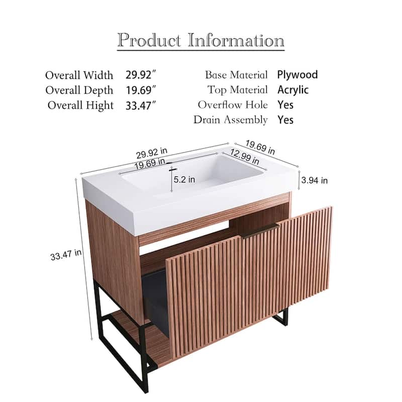 Freestanding Bathroom Vanity with White Integrated Solid Surface Sink