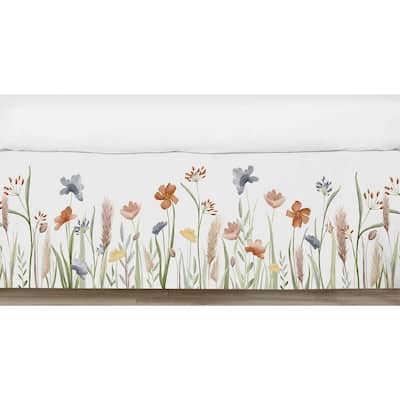 Boho Floral Garden Flower Crib Bed Skirt Sage Green Watercolor Bohemian Floral Farmhouse Vintage Shabby Chic White Beige Nature