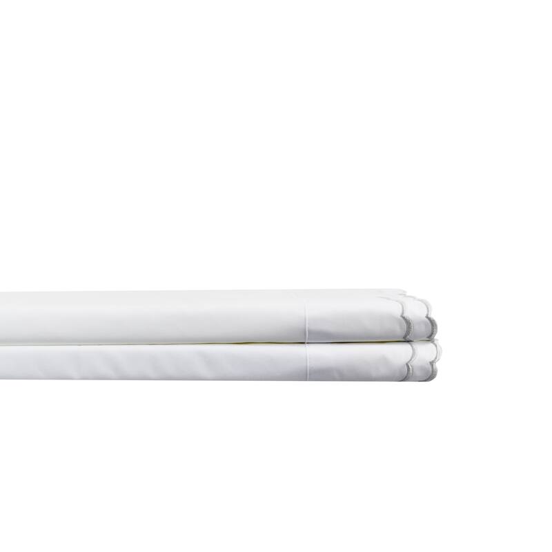 Percale Cotton Double Scalloped Embroidered Crisp Sheet Set