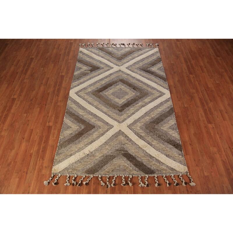 Geometric Modern Moroccan Indian Area Rug Handmade Wool Carpet - 5'1" x 8'1"