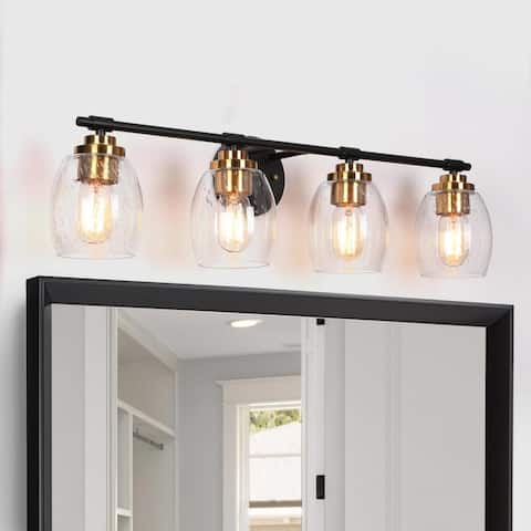 Fintch Modern Farmhouse 4-light Bathroom Vanity Light Fixture Industrial Black Gold Wall Sconce