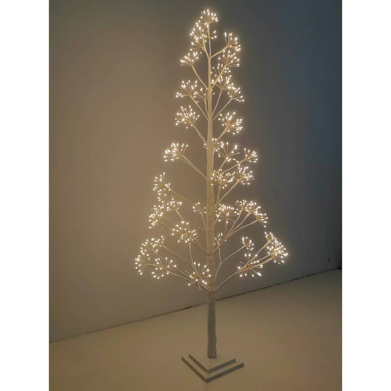 Pre-Lit White Artificial Cluster Twig Tree - 5' - Warm White LED Lights