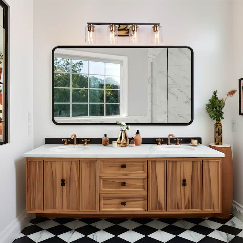 Modern Black Gold 3-Light Bathroom Vanity Lights Wall Lighting with Seeded Glass Shade