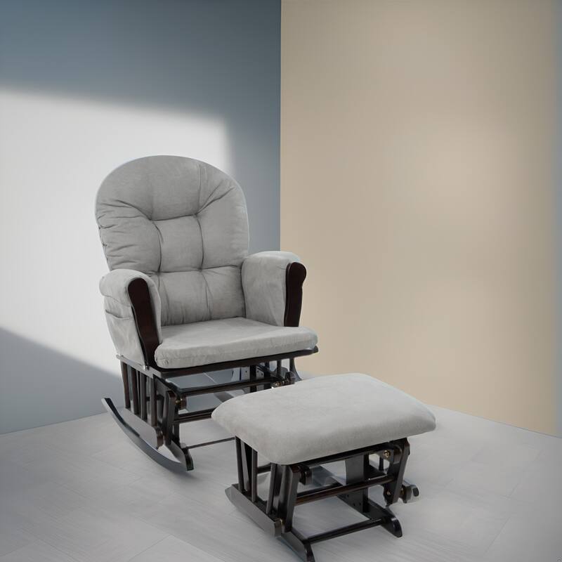Nursery Glider and Ottoman Set - Reclining Rocker Chair with Padded Back, Armrests, and Cushions