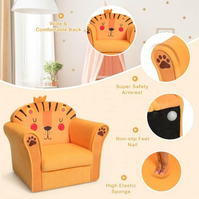 Kids Armrest Lion Upholstered Sofa - 20" x 15" x 17" (L x W x H)
