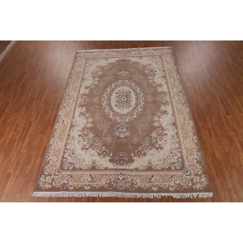 Brown Floral Kashan Turkish Area Rug Machine Made Traditional Carpet - 8'2" x 11'7"