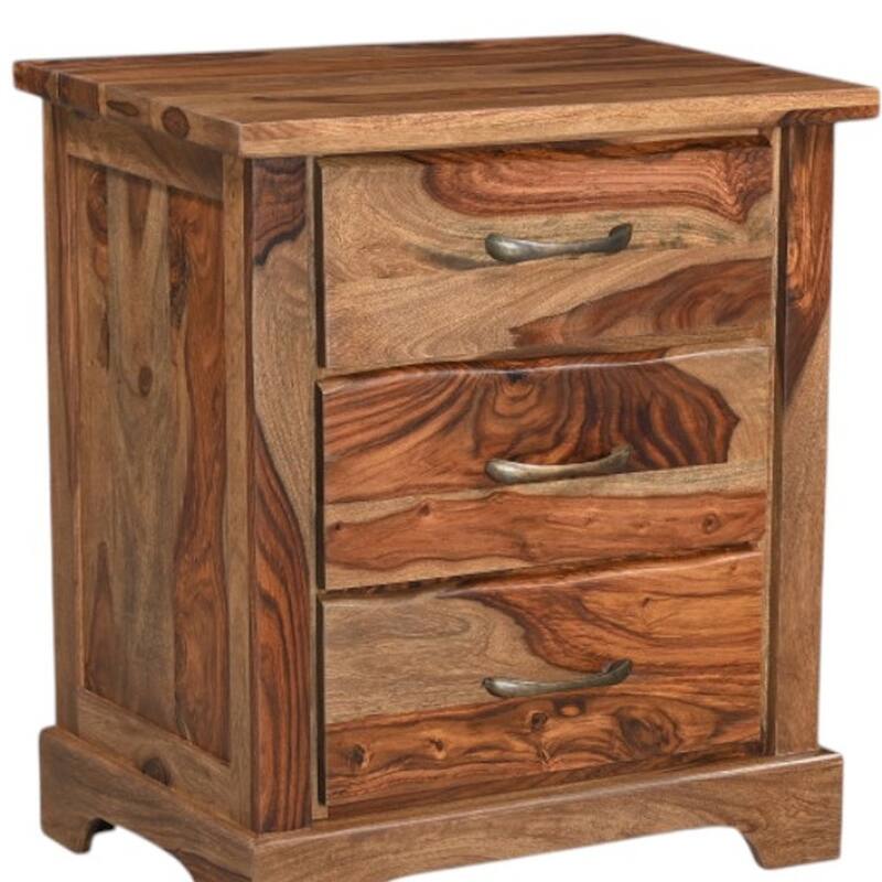 HomeRoots 27" Brown Solid Wood Live Edge Three Drawer Nightstand