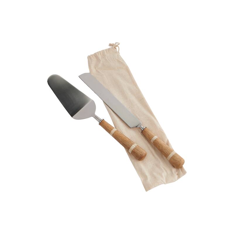 Cake Knife and Server with Wood and Horn Handles