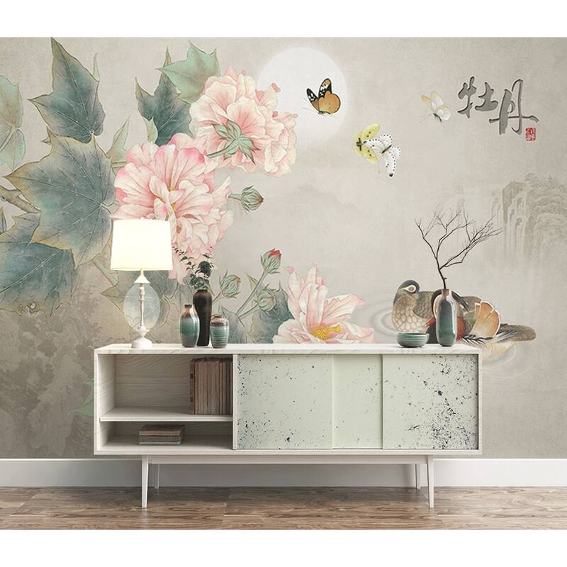 GK Wall Design Vintage Floral Peony Blossom Landscape Removable Wallpaper