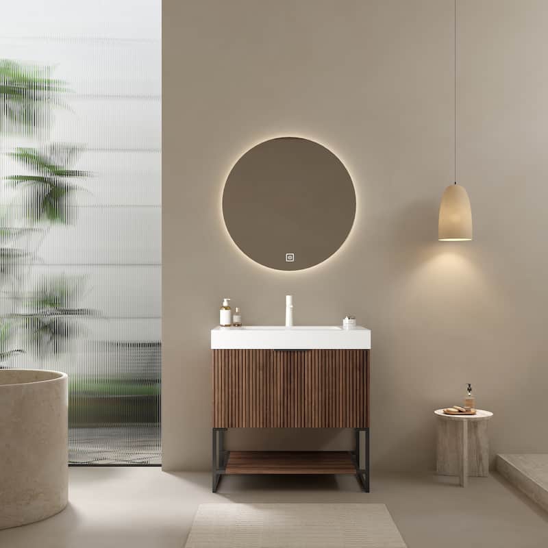 GDFStudio - Yolan Freestanding Wood Bathroom Cabinet with Open Towel Shelf, WITHOUT Basin - 30"