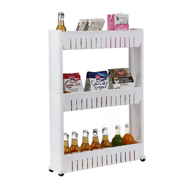 3-Tier White Slim Slide Out Pantry Storage Tower with Wheels