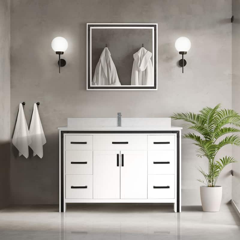 Lexora Ziva 48 inch single Bathroom Vanity Countertop Sink With Mirror - White - Single Vanities