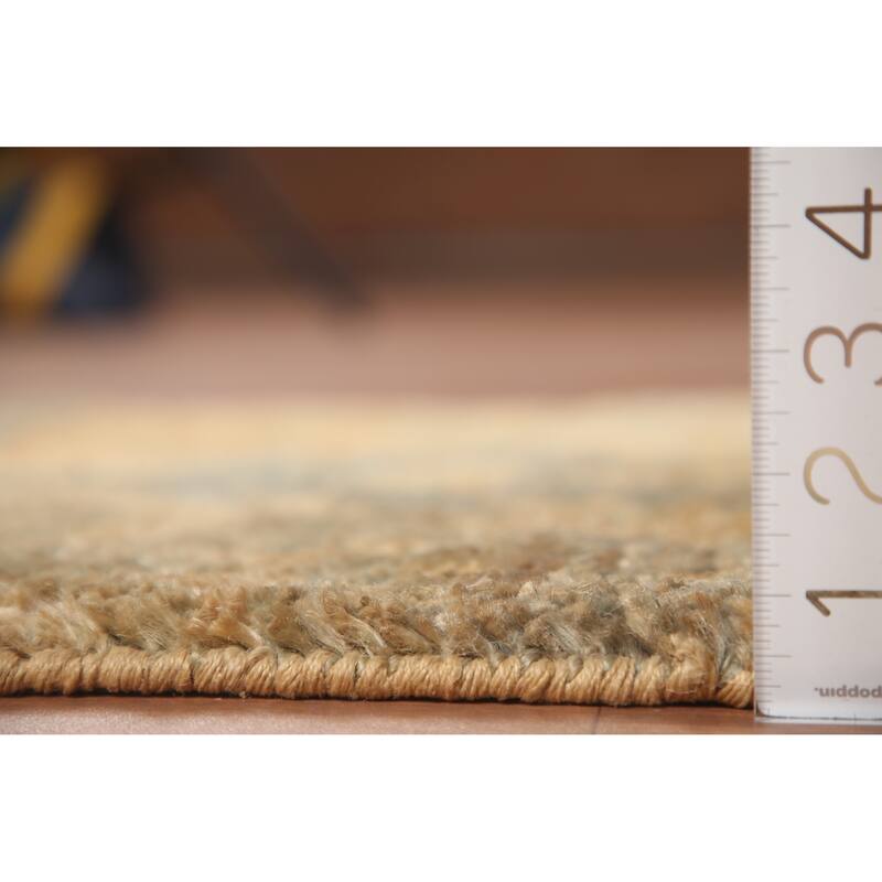 Hand Knotted Oriental Jute Carpet Modern Abstract Yellow & Gold Moroccan Area Rug - 3' 0'' X 2' 0''