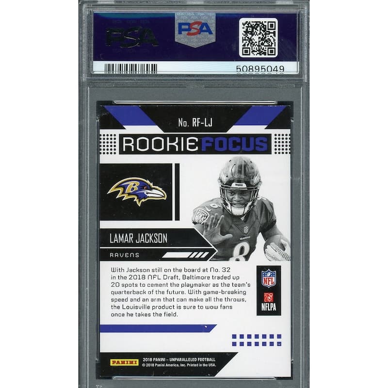 Lamar Jackson 2018 Panini Unparalleled Football Rookie Card #LJ Graded PSA 8 - 8'6" x 11'6"