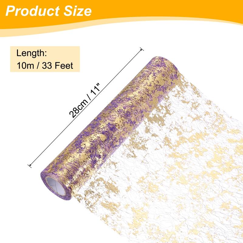 Table Runner, Sequin Gold Foil Thin Mesh Metallic Table Runner - Purple Gold - 33 Feet