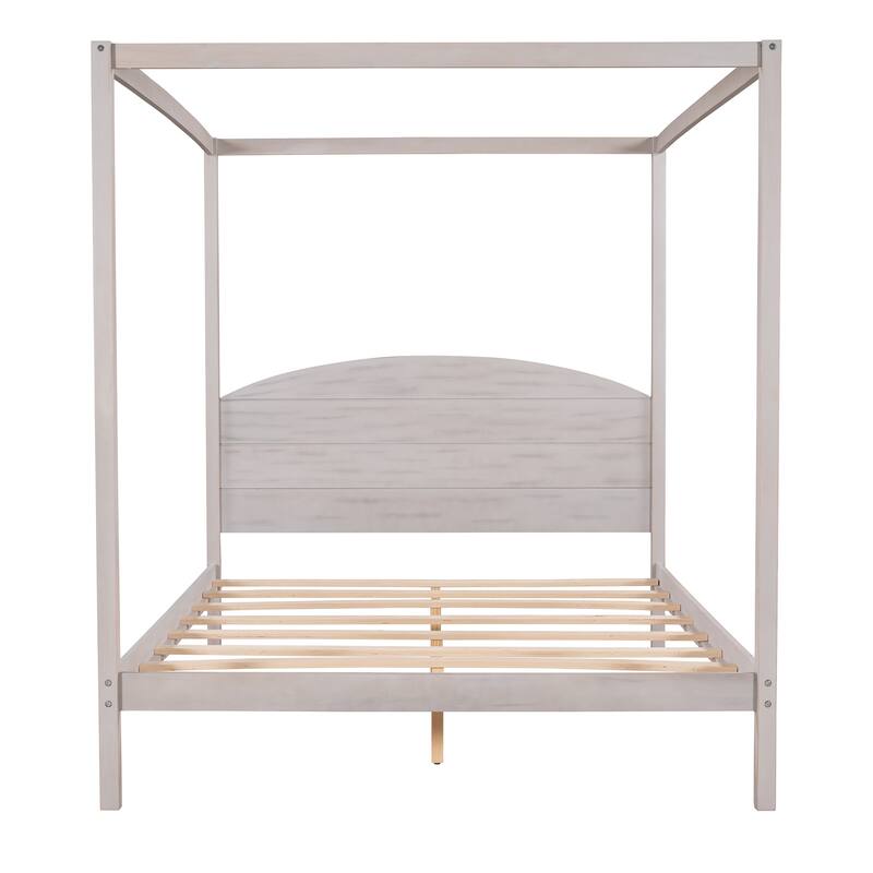 Queen/King Canopy Platform Bed with Headboard and Sturdy Wooden Slats, Support Legs for Added Stability
