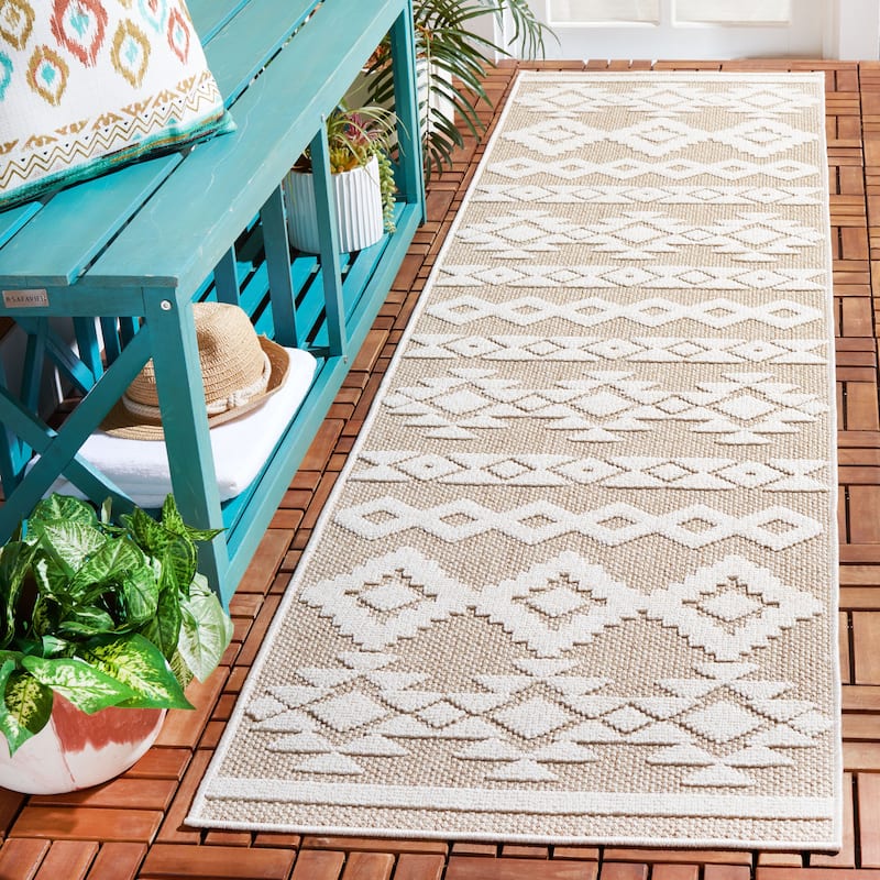 SAFAVIEH Global Kerttu Indoor/Outdoor Waterproof Rug - 2'2" x 8' Runner - Beige/Ivory