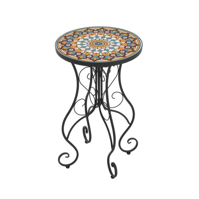Christopher Knight Home - Camille Ceramic Tile and Iron Outdoor Side Table with French Country Charm