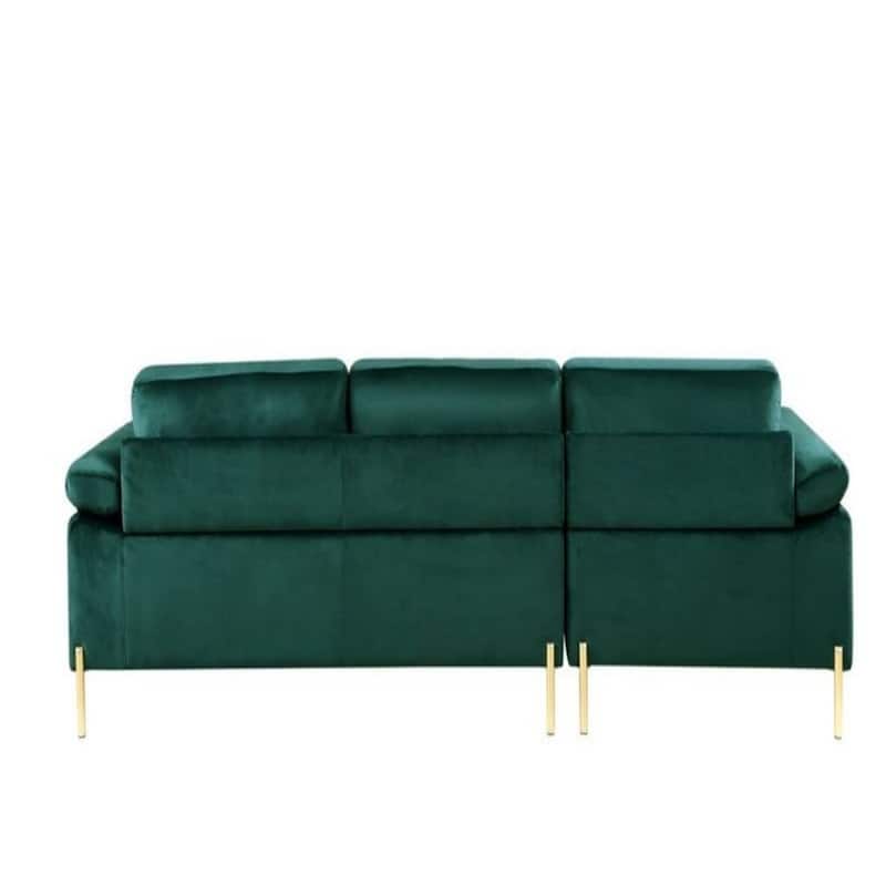 Velvet Upholstered L-shaped Sectional Sofa with Wood Frame and Metal Legs