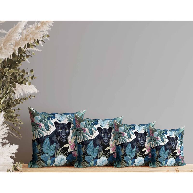 Panther Tropic Twilight Faux Suede Reversible Throw Pillow Blue and Pink