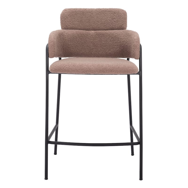 HomeRoots Set of Two 26" Brown and Black Faux Shearling and Steel Counter Height Bar Chairs