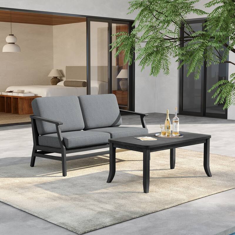 Outdoor Loveseat Sofa with Coffee Table Teak Wood Patio Furniture