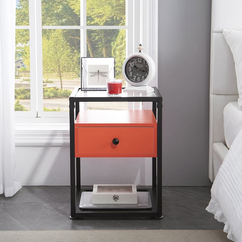VECELO Modern 1-Drawer Nightstands with Tempered Glass Top