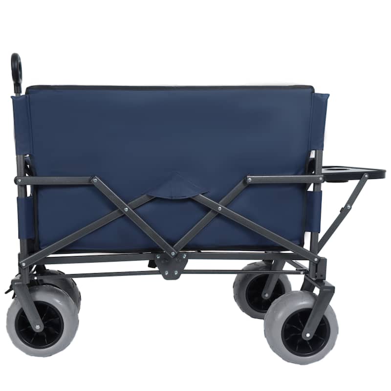 3-In-1 Folding Wagon With Bench Seat & Rear-Mounted Folding Tabletop - 500lbs Capacity, 9"X4" Beach Tires