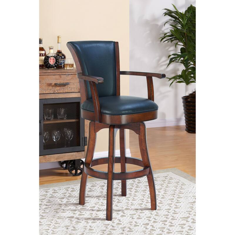 Raleigh Grey Faux Leather & Black Wood Swivel Bar/Counter Stool with Arms