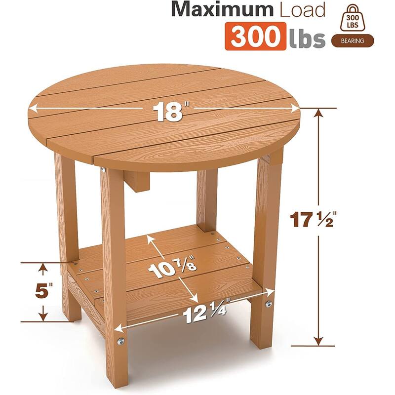 WINSOON All Weather HIPS Outdoor Round 2-Tier Outdoor Side Tables Adirondack Tables