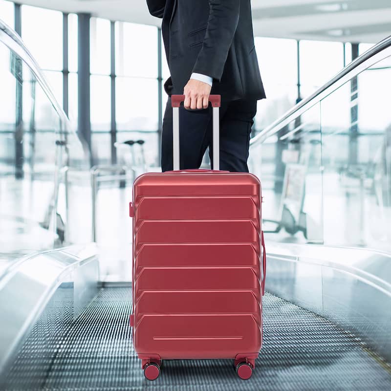 20"/24"/28" 3-Piece, Modern Luggage Sets with Retractable Handle and Combination Lock, for Boarding Travel, Wine Red