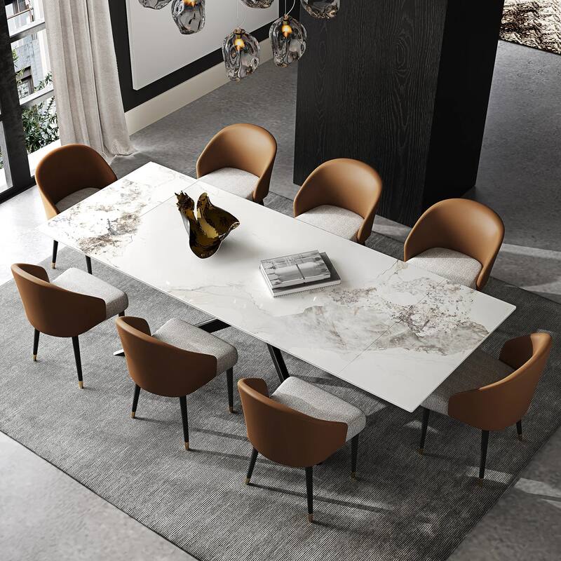 110.24'' Extendable Rectangular Sintered Stone Dining Table For 6-10 People