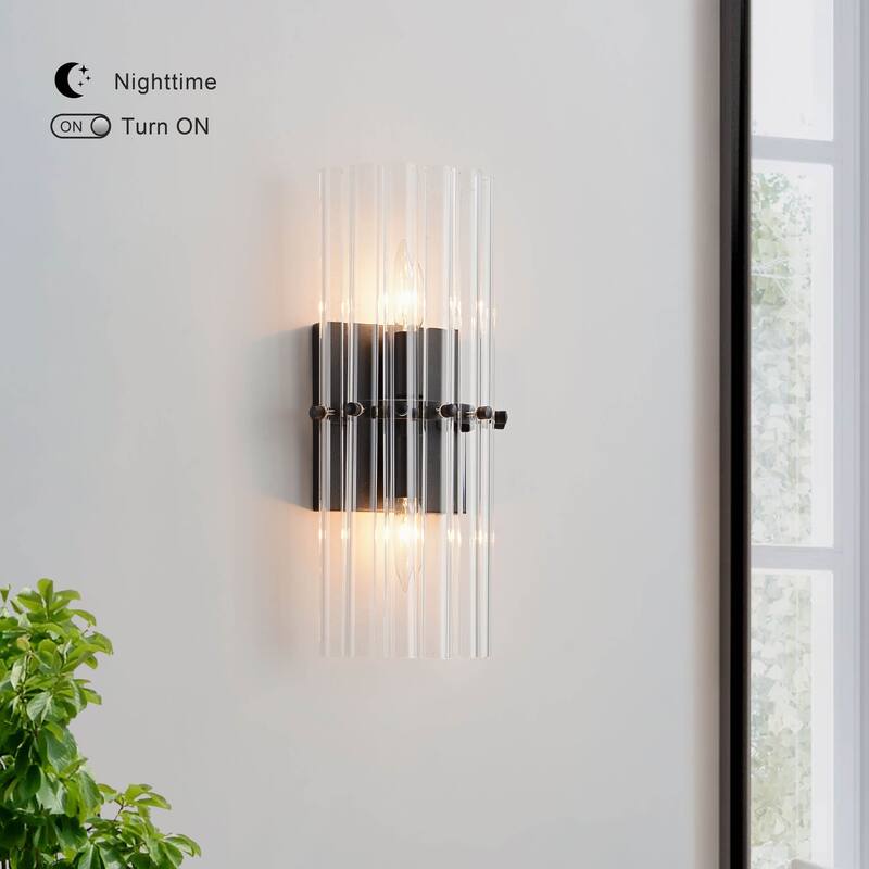 Casandra 2-Light Crystal Glass Bar Wall Sconce - 6 inches W x 15 inches H x 4 inches D