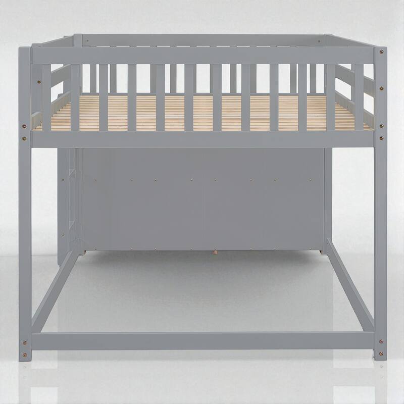 Twin over Twin or Full over Full Bunk Bed with Storage Drawers, Shelves, and Reversible Ladder