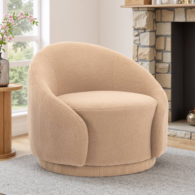 Modern Upholstered Swivel Barrel Chair Accent Lounge Chair - Boucle - Light Brown