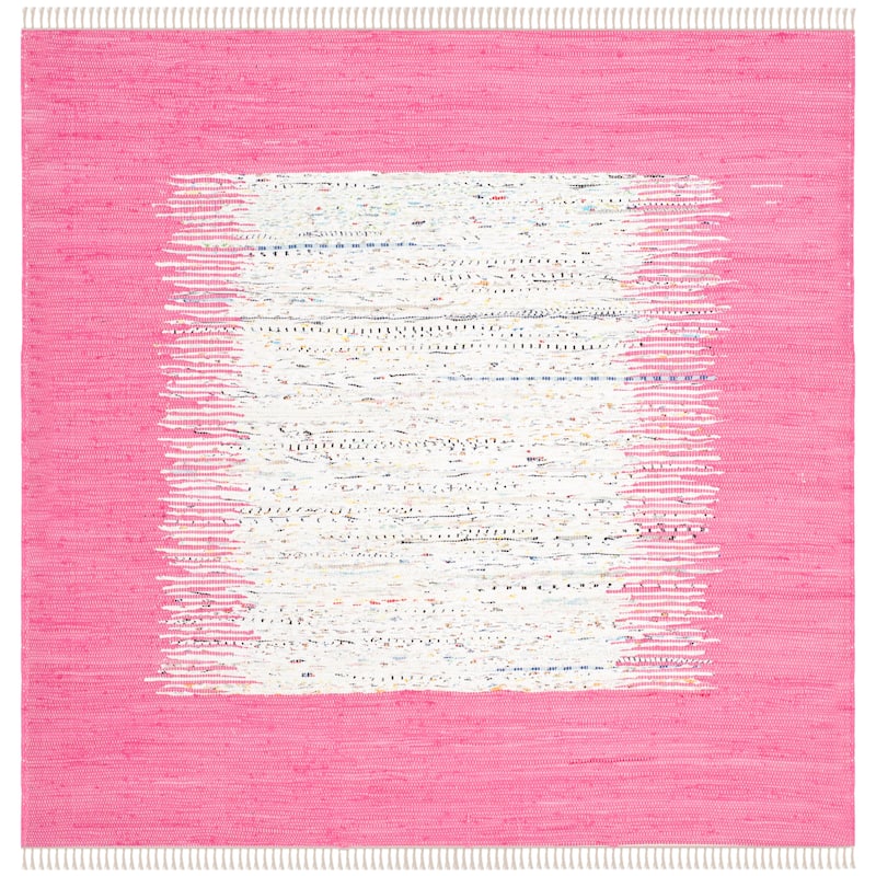 SAFAVIEH Handmade Flatweave Montauk Sidney Cotton Rug - 6' Square - Ivory/Pink