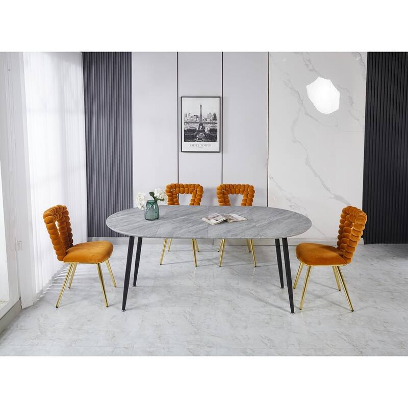 Modern Extensible Oval Dining Table, Kitchen Table with MDF Top & Metal legs, Multi-functional Office Dining Table