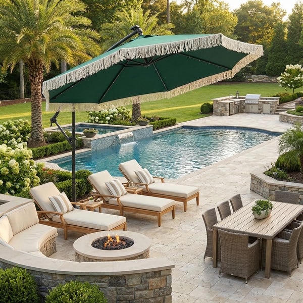 clihome patio umbrella Clihome 10 Ft.Offset Umbrella Fringed Patio Market Umbrella 360 Rotation  Cantilever Umbrella - On Sale - Bed Bath & Beyond