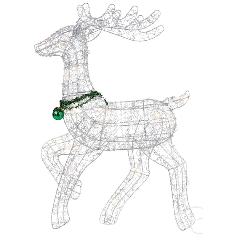 25.5" Silver Green Lighted Prancing Reindeer Christmas Decoration - White