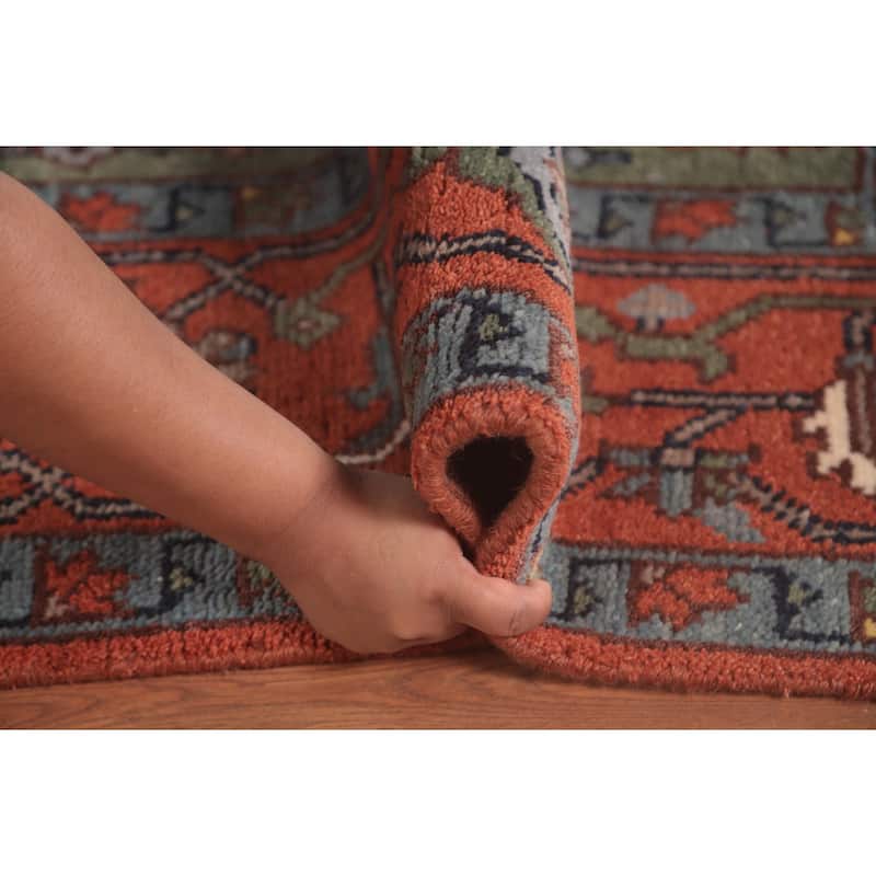 Traditional Orange Ziegler Area Rug Hand-Knotted Wool Carpet - 8'0"x 9'11"