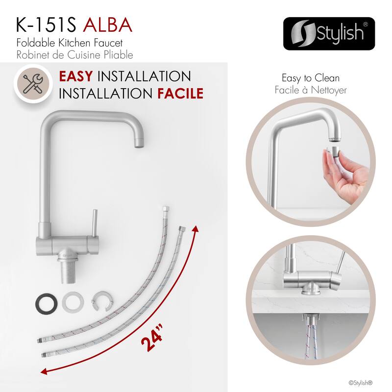 Single Handle Brushed Stainless Steel Foldable Kitchen Faucet