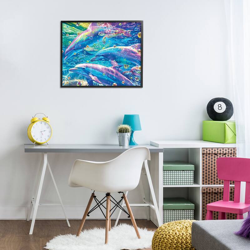 Stupell Chromatic Dolphins Trio Framed Giclee Art Design By Michael Ward