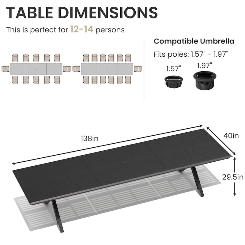 7/9/13/15-Piece Outdoor Patio Dining Set All-weather Aluminum Dining Table with Umbrella Hole and Adjustable Folding Chairs