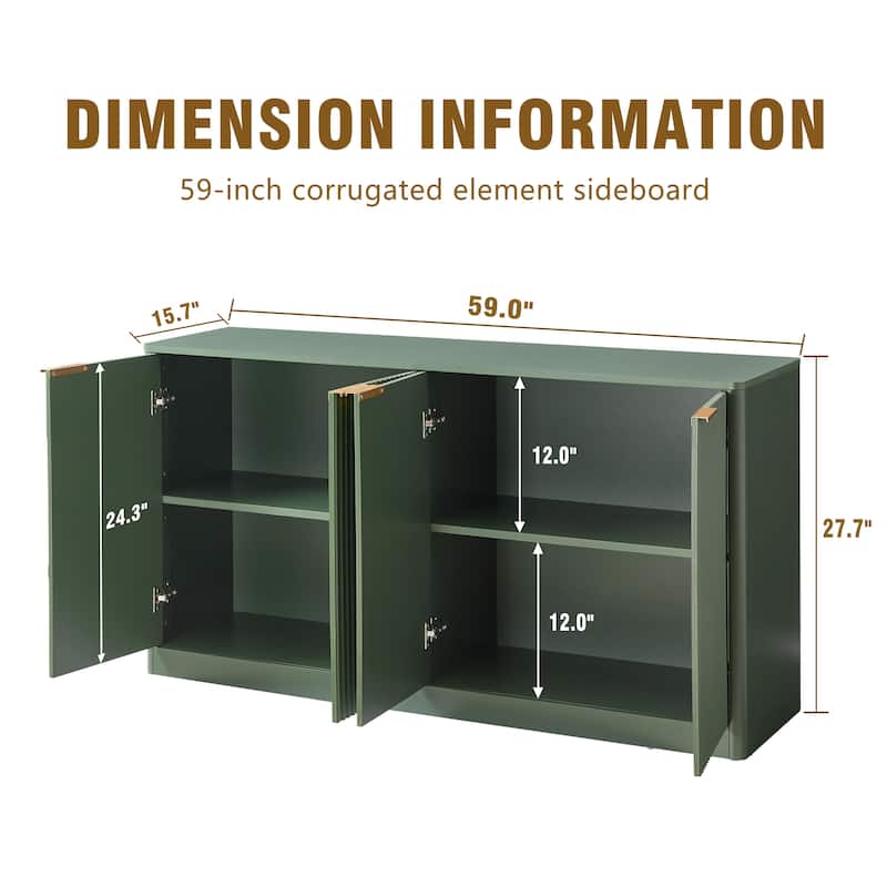59" Modern Wavy 4 Doors Storage Cabinet With Storage Function