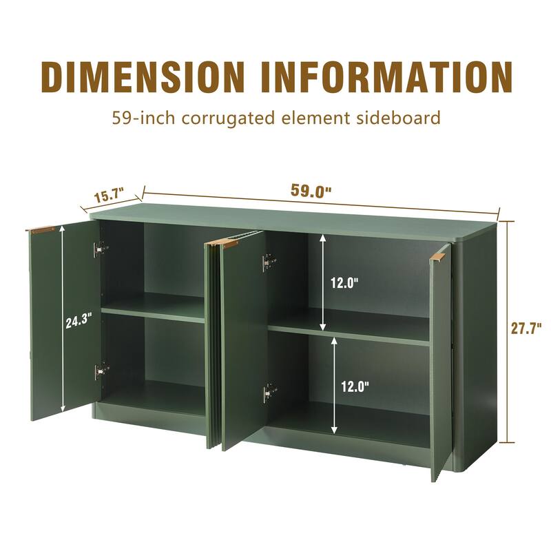 59-inch modern wavy sideboard, curved contour design storage cabinet, 4-door cabinet with storage function for kitchen