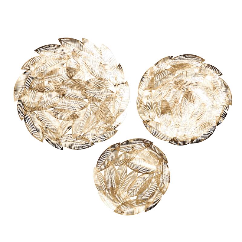 Gold Metal Abstract Round Disk Leaf Home Wall Decor (Set of 3)