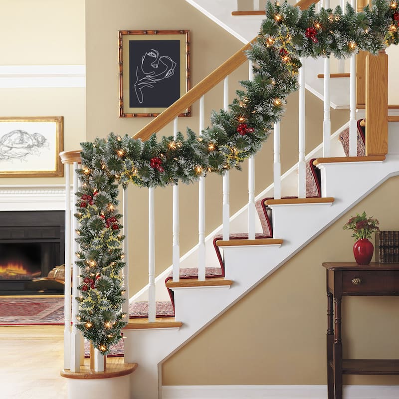 Puleo International 9 ft. x 10" Pre-Lit Snowy Silverton Pine Garland - 9.8 - 9.8 - Green